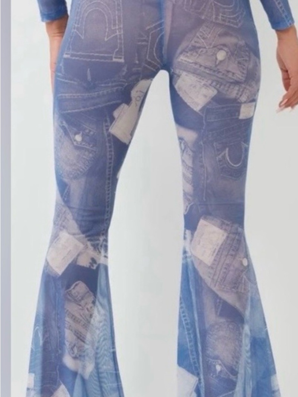 True Religion sheer denim print flare pants - Picture 2 of 4